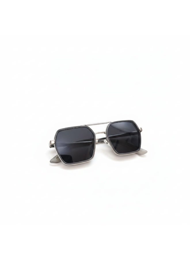 Square Metal Navigator Sunglasses for Men - Silver Frame with Dark Grey Lenses, UV Protection - Image 2